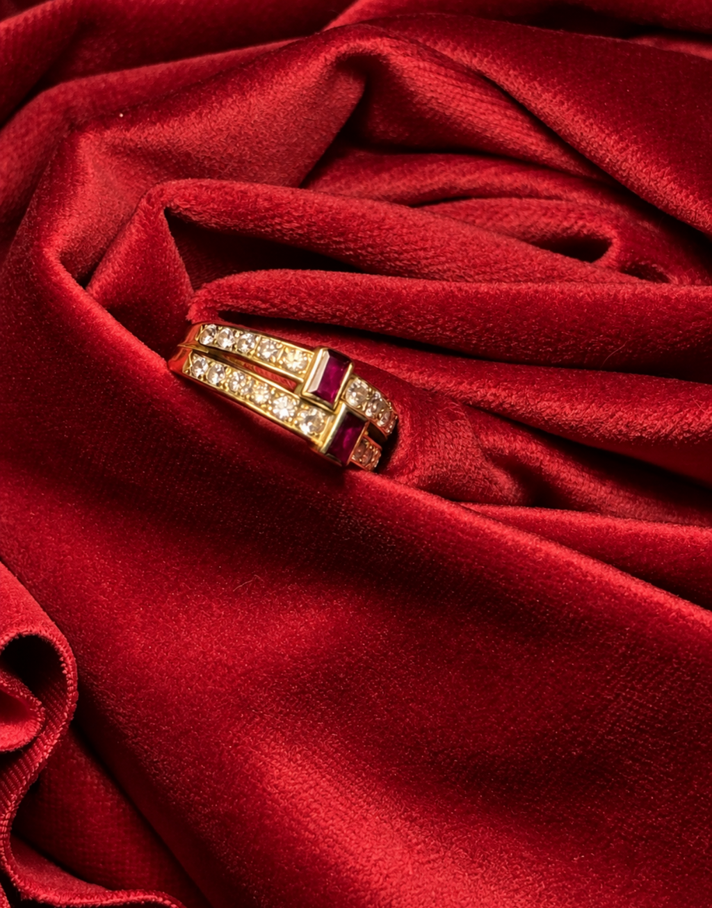 Liaison Grenat — bague double anneau, rubis et diamants, photo 1 sur 2