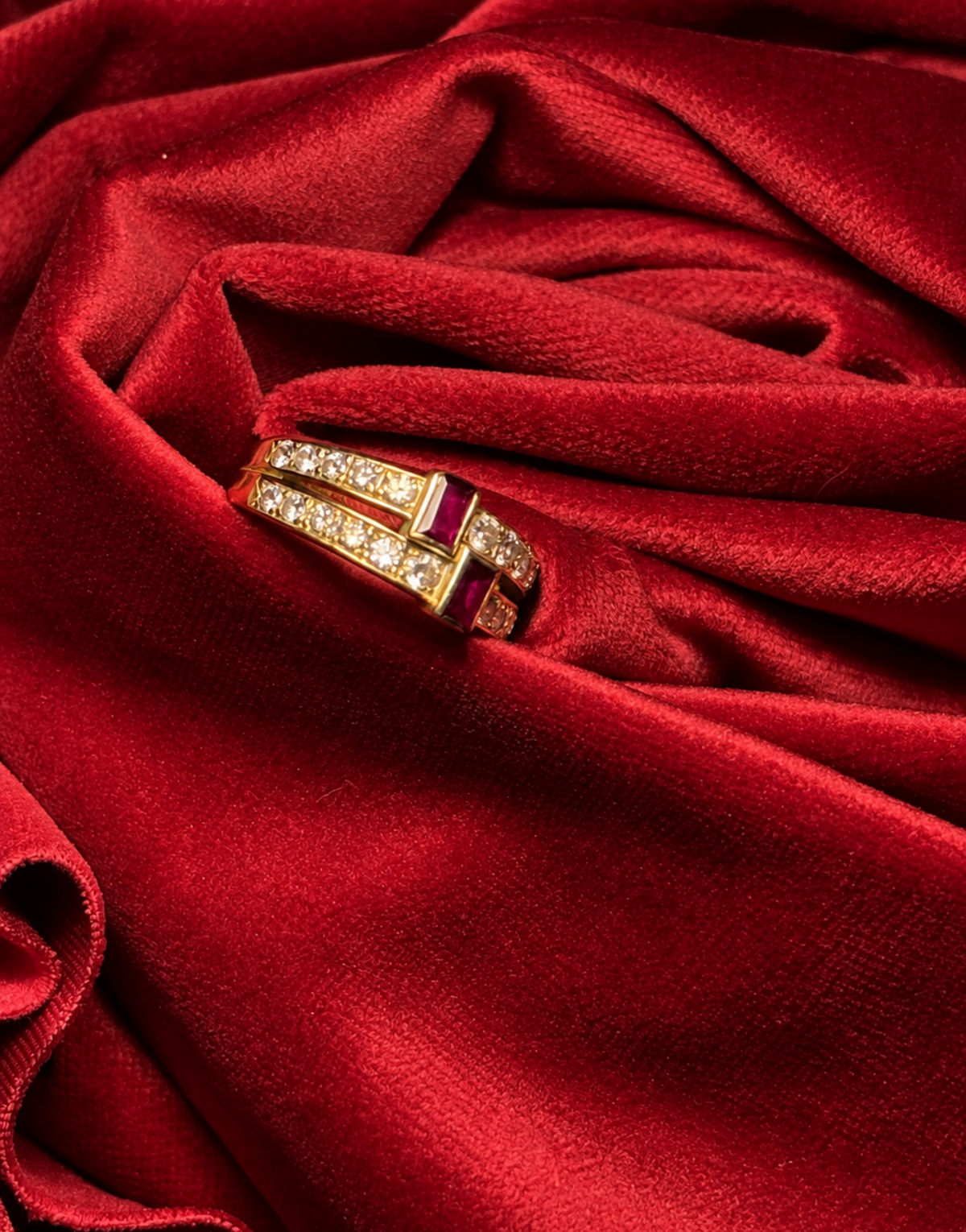 Liaison Grenat — bague double anneau, rubis et diamants, photo 1 sur 2